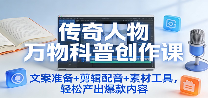 传奇人物万物科普创作课：文案准备+剪辑配音+素材工具，轻松产出爆款内容-卿云社