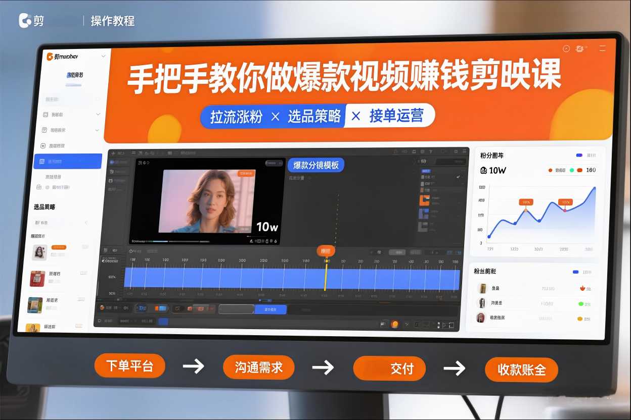 手把手教你做爆款视频赚钱剪映课，手把手教学拉流涨粉、选品策略和接单运营(更新2026)-卿云社