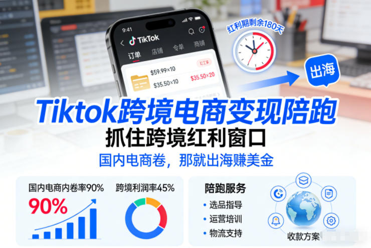 Tiktok跨境电商变现陪跑，抓住跨境红利窗口，国内电商卷，那就出海賺美金-卿云社