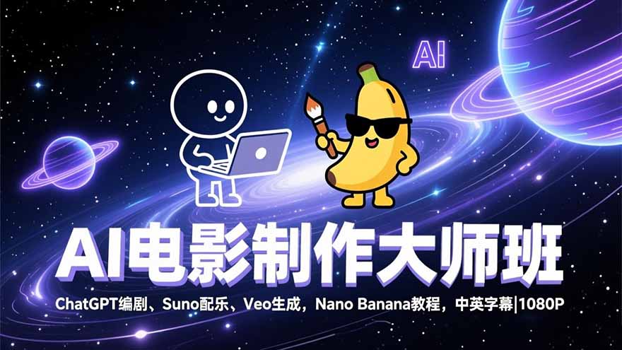 AI电影制作大师班：ChatGPT编剧、Suno配乐、Veo生成，Nano Banana教程，中英字幕|1080P-卿云社