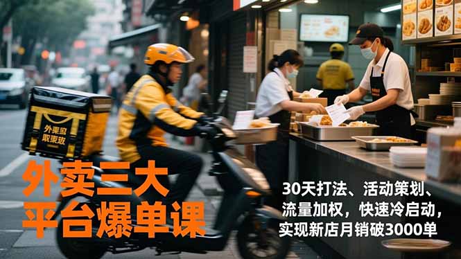 外卖三大平台爆单课，30天打法、活动策划、流量加权，快速冷启动，实现新店月销破3000单-卿云社