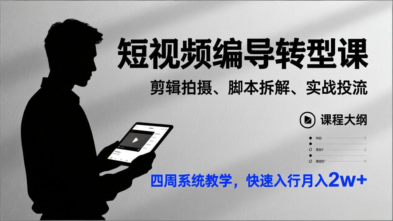 短视频编导转型课，剪辑拍摄、脚本拆解、实战投流，四周系统教学，快速入行月入2w+-卿云社