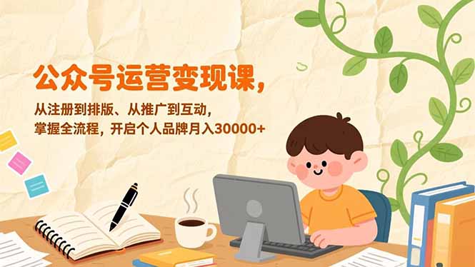 公众号运营变现课，从注册到排版、从推广到互动，掌握全流程，开启个人品牌月入30000+-卿云社