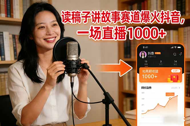 读稿子讲故事赛道爆火抖音，一场直播日入1000+-卿云社