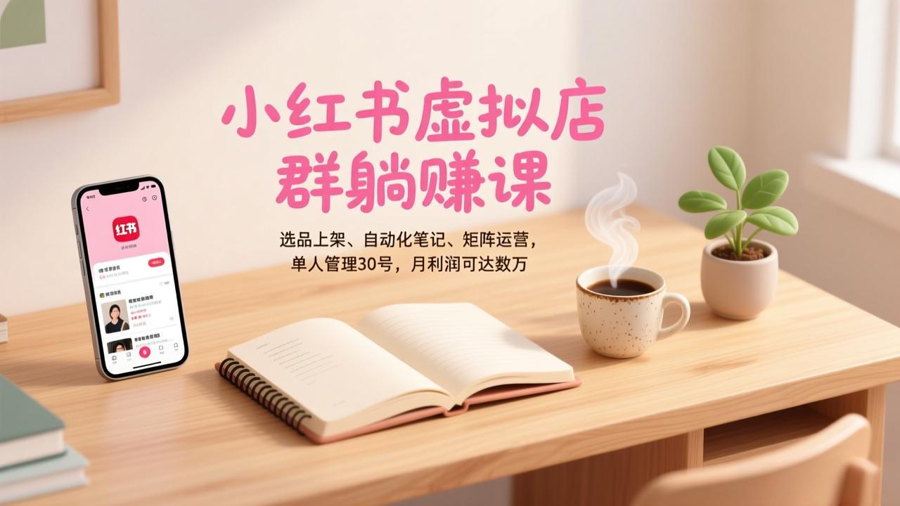 小红书虚拟店群躺赚课，选品上架、自动化笔记、矩阵运营，单人管理30号，月利润可达数万-卿云社