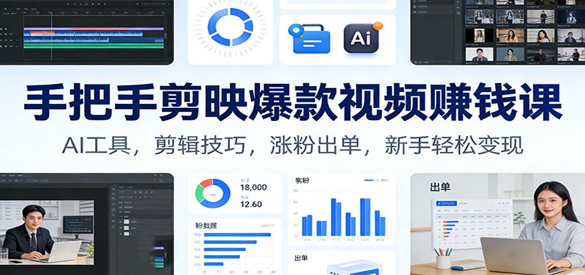 手把手剪映爆款视频赚钱课：AI工具，剪辑技巧，涨粉出单，新手轻松变现-卿云社