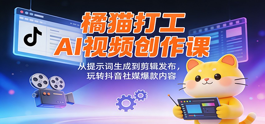 橘猫打工AI视频创作课：从提示词生成到剪辑发布，玩转抖音社媒爆款内容-卿云社