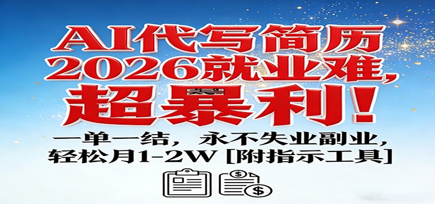AI代写简历，2026就业难，超暴利！一单一结，永不失业副业，轻松月1-2W【附指令工具】-卿云社