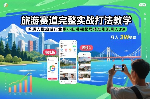 旅游赛道完整实战打法教学，普通人做旅游行业用小红书视频号精准引流月入3W-卿云社