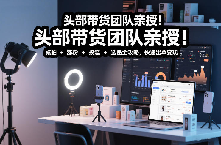 头部带货团队亲授！专业短视频实拍带货课：桌拍+涨粉+投流+选品全攻略，快速出单变现，月入2w+-卿云社