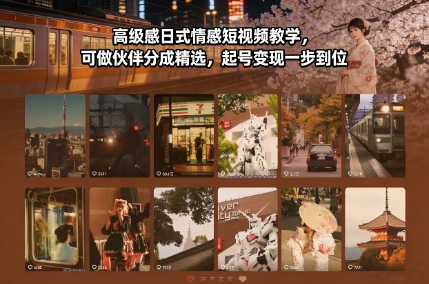 高级感日式情感短视频教学，可做伙伴分成精选，起号变现一步到位-卿云社