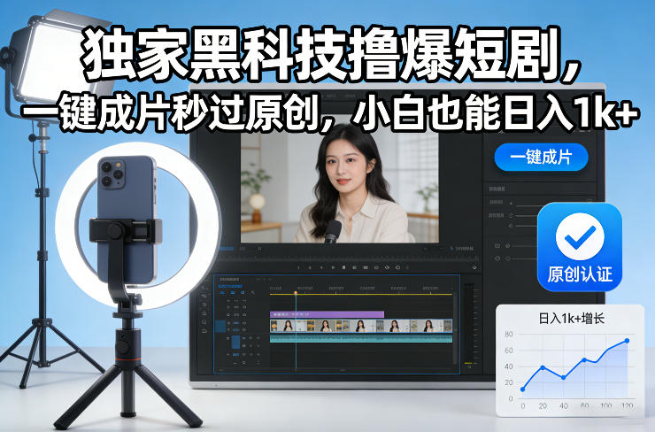 独家黑科技撸爆短剧，一键成片秒过原创，小白也能日入1k+【揭秘】-卿云社