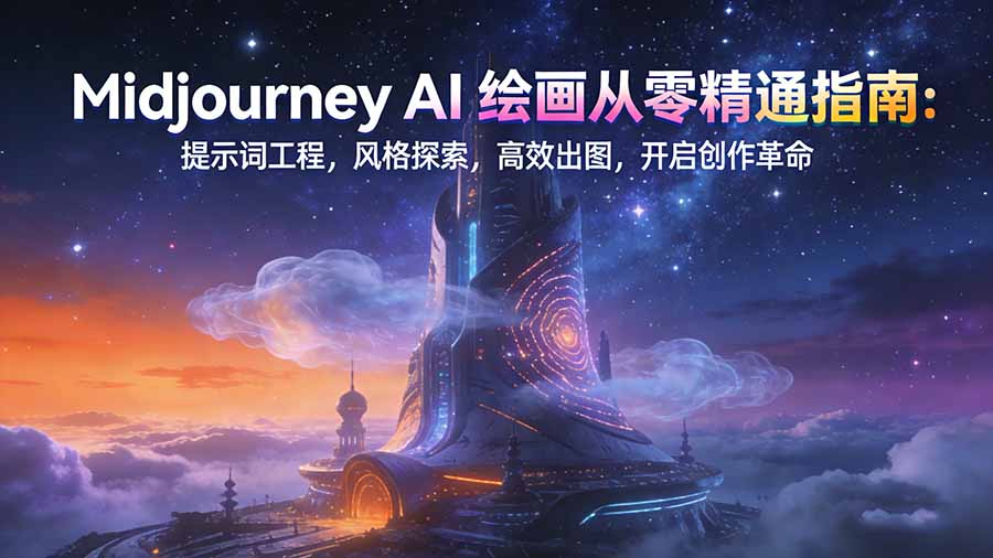 Midjourney AI绘画从零精通指南：提示词工程，风格探索，高效出图，开启创作革命-卿云社