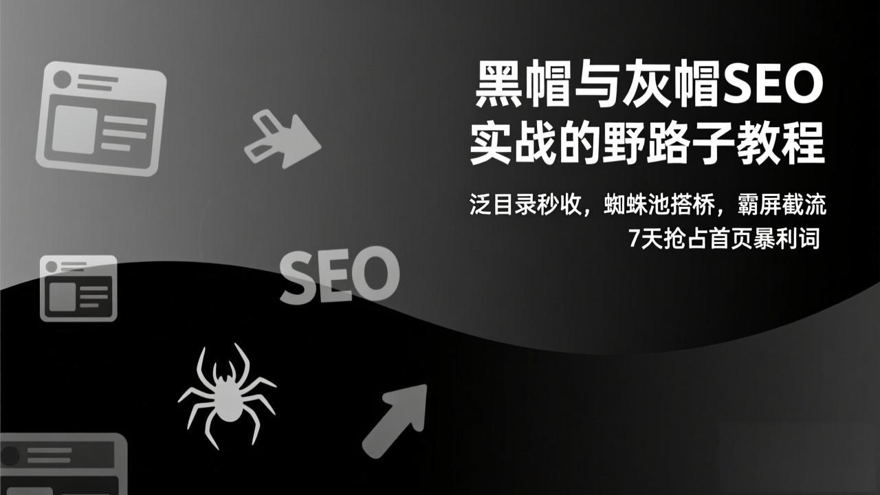 黑帽与灰帽SEO实战的野路子教程：泛目录秒收，蜘蛛池搭桥，霸屏截流，7天抢占首页暴利词-卿云社