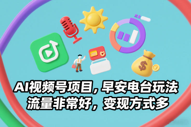 AI视频号项目，早安电台玩法，流量非常好，变现方式多-卿云社
