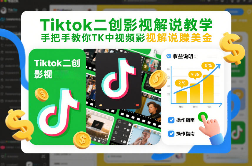 Tiktok二创影视解说教学，手把手教你TK中视频影视解说賺美金(更新26年1月)-卿云社