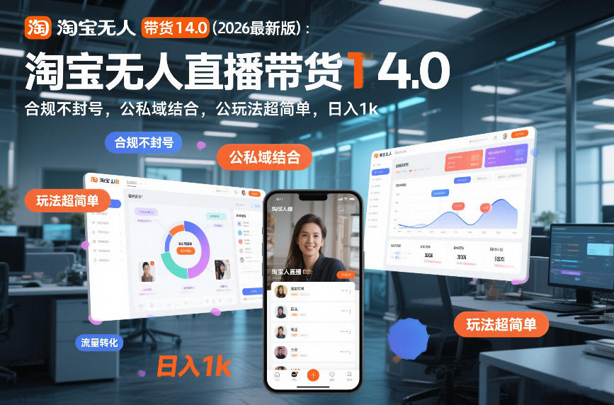 淘宝无人直播带货14.0(2026最新版)：合规不封号，公私域结合，玩法超简单，日入1k+【揭秘】-卿云社