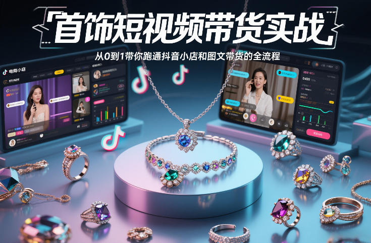 首饰短视频带货实战，从0到1带你跑通抖音小店和图文带货的全流程-卿云社