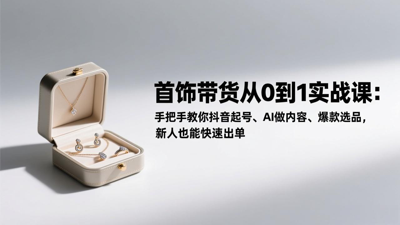 首饰带货从0到1实战课：手把手教你抖音起号、AI做内容、爆款选品，新人也能快速出单-卿云社