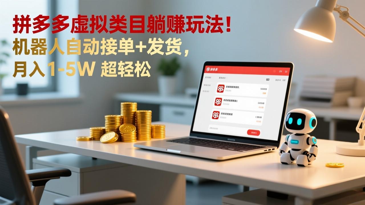 多多虚拟类目躺赚玩法！机器人自动接单+发货，月入 1-5W 超轻松-卿云社