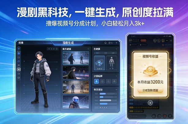 漫剧黑科技，一键生成，原创度拉满，撸爆视频号分成计划，小白轻松月入3k+-卿云社