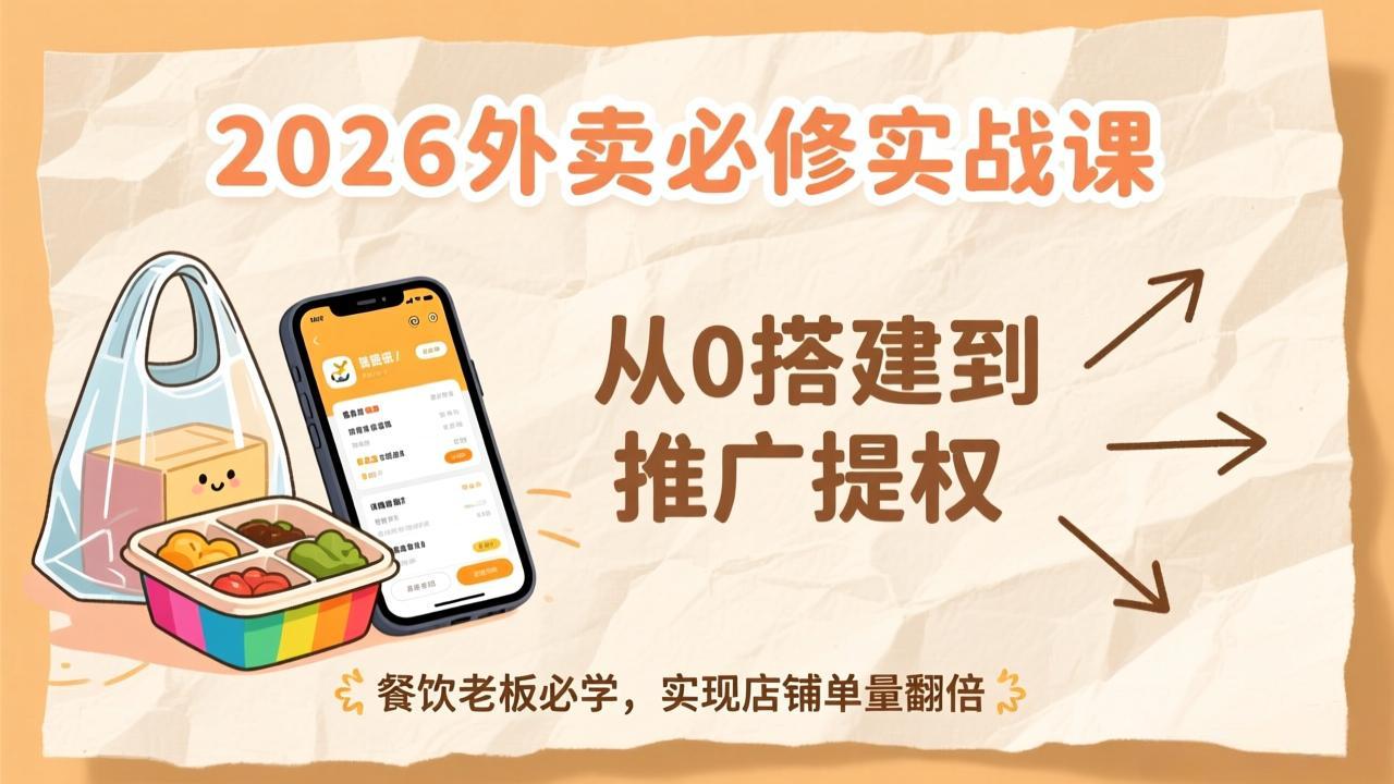 2026外卖必修实战课：从0搭建到推广提权，餐饮老板必学，实现店铺单量翻倍-卿云社