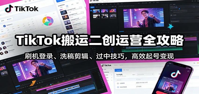 TikTok搬运二创运营全攻略：刷机登录、洗稿剪辑 、过中技巧，高效起号变现-卿云社