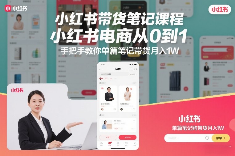 小红书带货笔记课程，小红书电商从0到1，手把手教你单篇笔记带货月入1W-卿云社