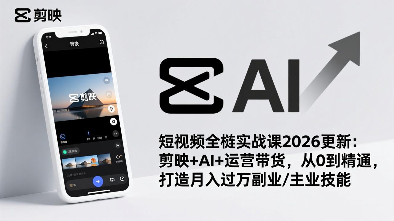短视频全栈实战课2026更新：剪映+AI+运营带货，从0到精通，打造月入过万副业/主业技能-卿云社
