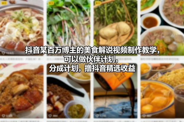 抖音某百万博主的美食解说视频制作教学，可以做伙伴计划，分成计划，撸抖音精选收益(更新)-卿云社