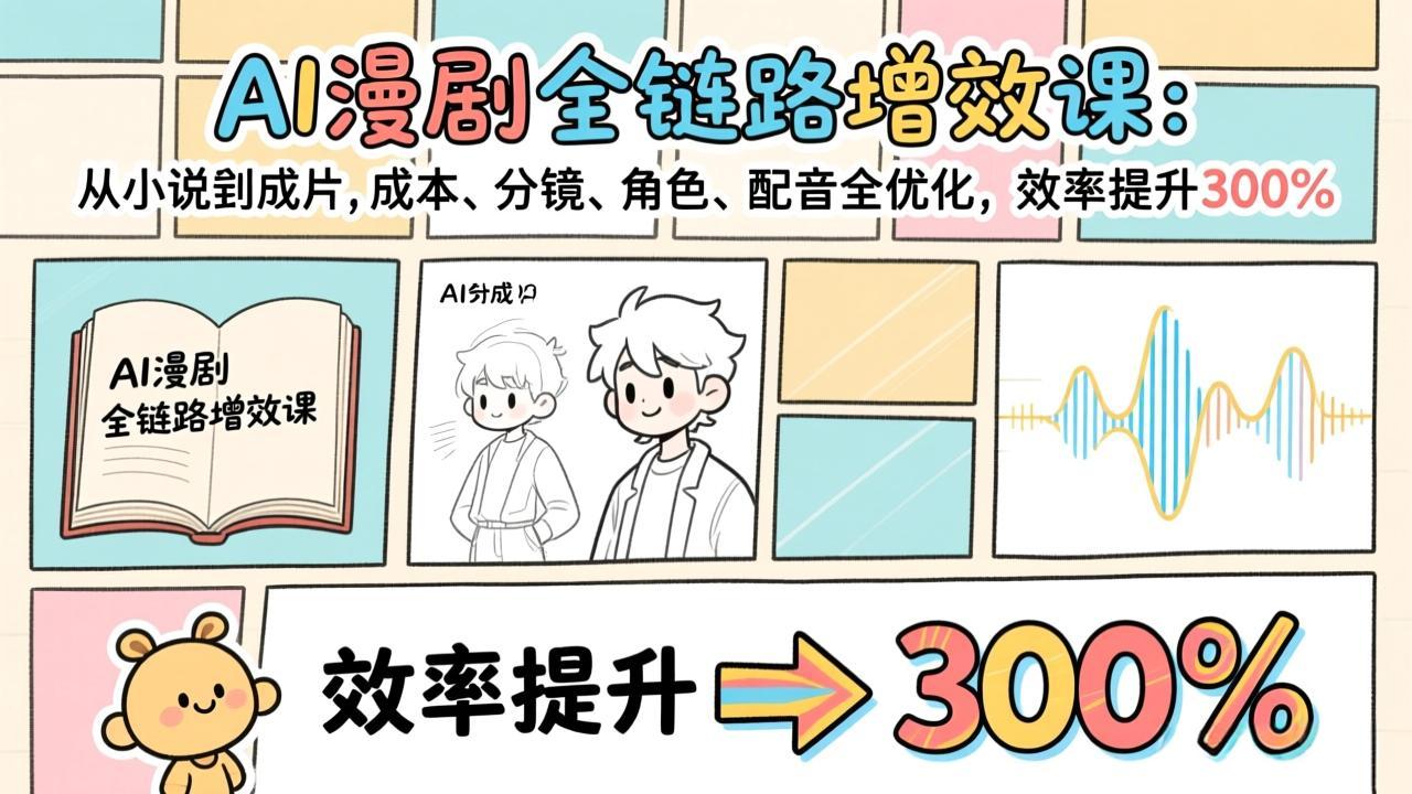 AI漫剧全链路增效课：从小说到成片，成本、分镜、角色、配音全优化，效率提升300%-卿云社