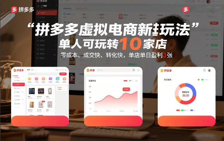 拼多多虚拟电商新玩法，单人可玩转10家店，零成本、成交快、转化快，单店单日盈利3张【揭秘】-卿云社