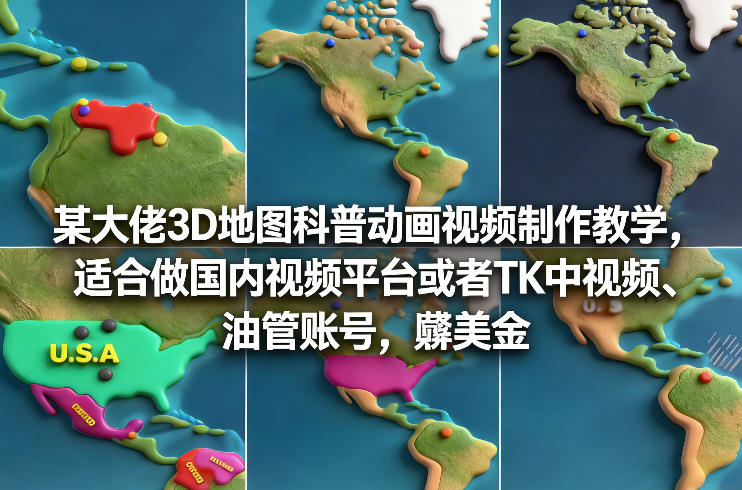 某大佬3D地图科普动画视频制作教学，适合做国内视频平台或者TK中视频、油管账号，賺美金-卿云社