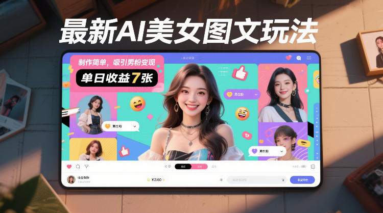 最新AI美女图文玩法，制作简单，吸引男粉变现，单天收益7张-卿云社