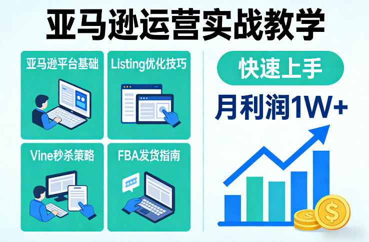 亚马逊运营实战教学，亚马逊平台+Listing优化+Vine秒杀+FBA发货等，快速上手，实现店铺月利润1W-卿云社