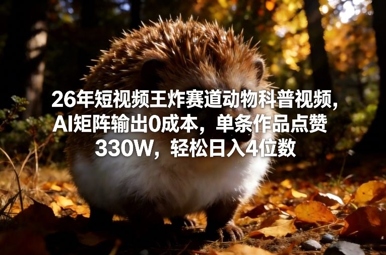 26年短视频王炸赛道动物科普视频，AI矩阵输出0成本，单条作品点赞330W，轻松日入4位数-卿云社
