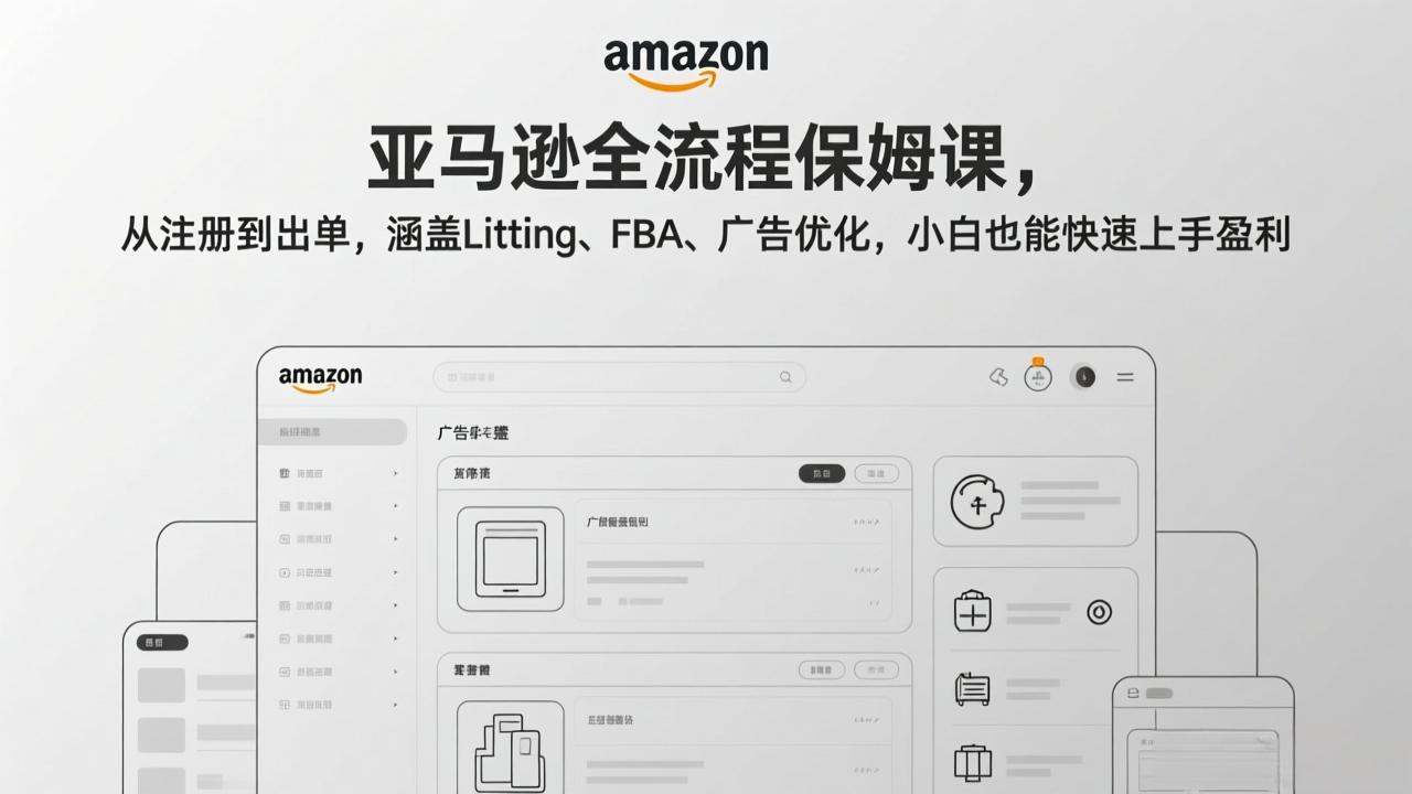 亚马逊全流程保姆课，从注册到出单，涵盖Listing、FBA、广告优化，小白也能快速上手盈利-卿云社