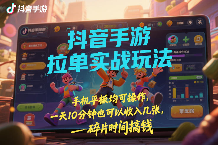 抖音手游拉单实战玩法，手机平板均可操作，一天10分钟也可以收入几张，碎片时间搞钱【揭秘】-卿云社