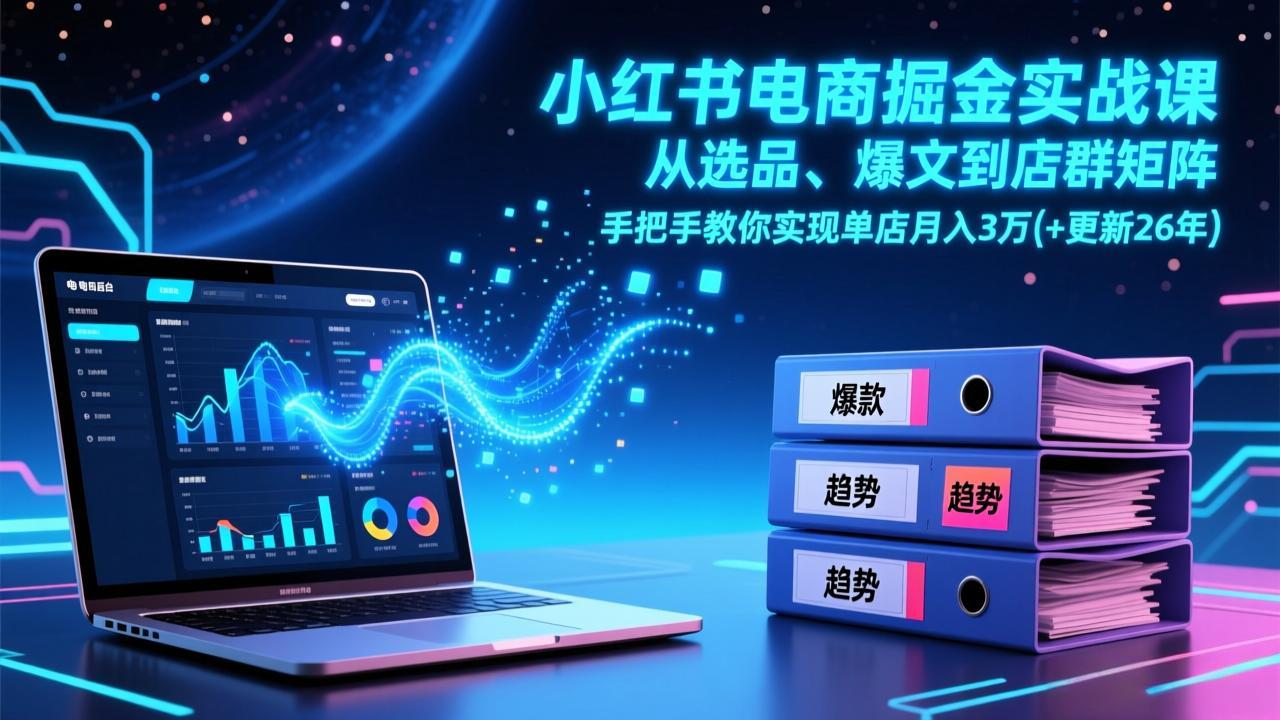 小红书电商掘金实战课，从选品、爆文到店群矩阵，手把手教你实现单店月入3万+(更新26年-卿云社