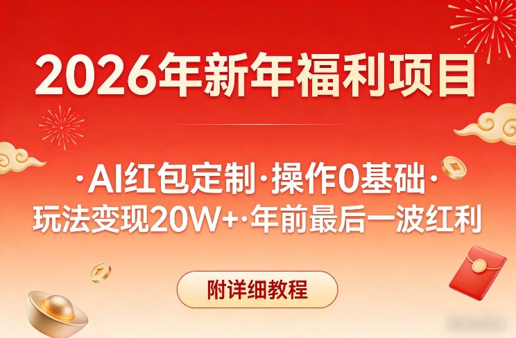 新年福利项目，AI红包定制，操作0基础，玩法变现20W+年前最后一波红利，附详细教程-卿云社