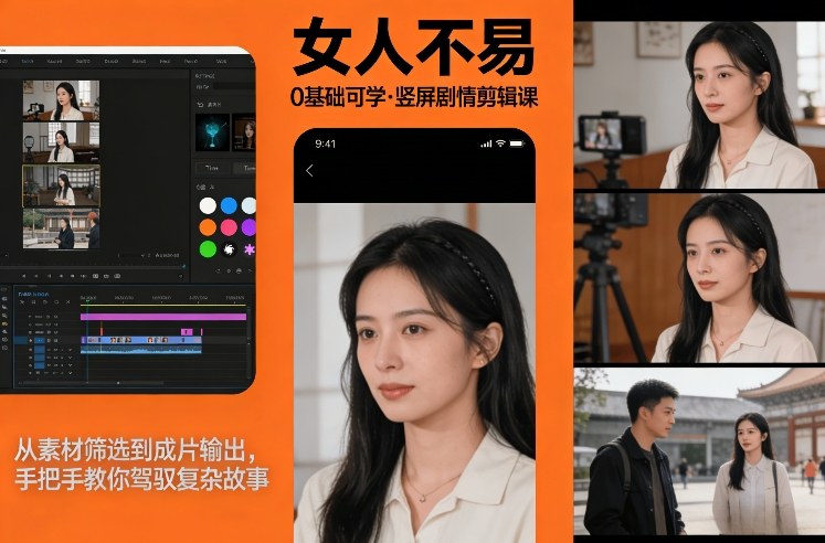 0基础可学！《女人不易》竖屏剧情剪辑课，从素材筛选到成片输出，手把手教你驾驭复杂故事-卿云社