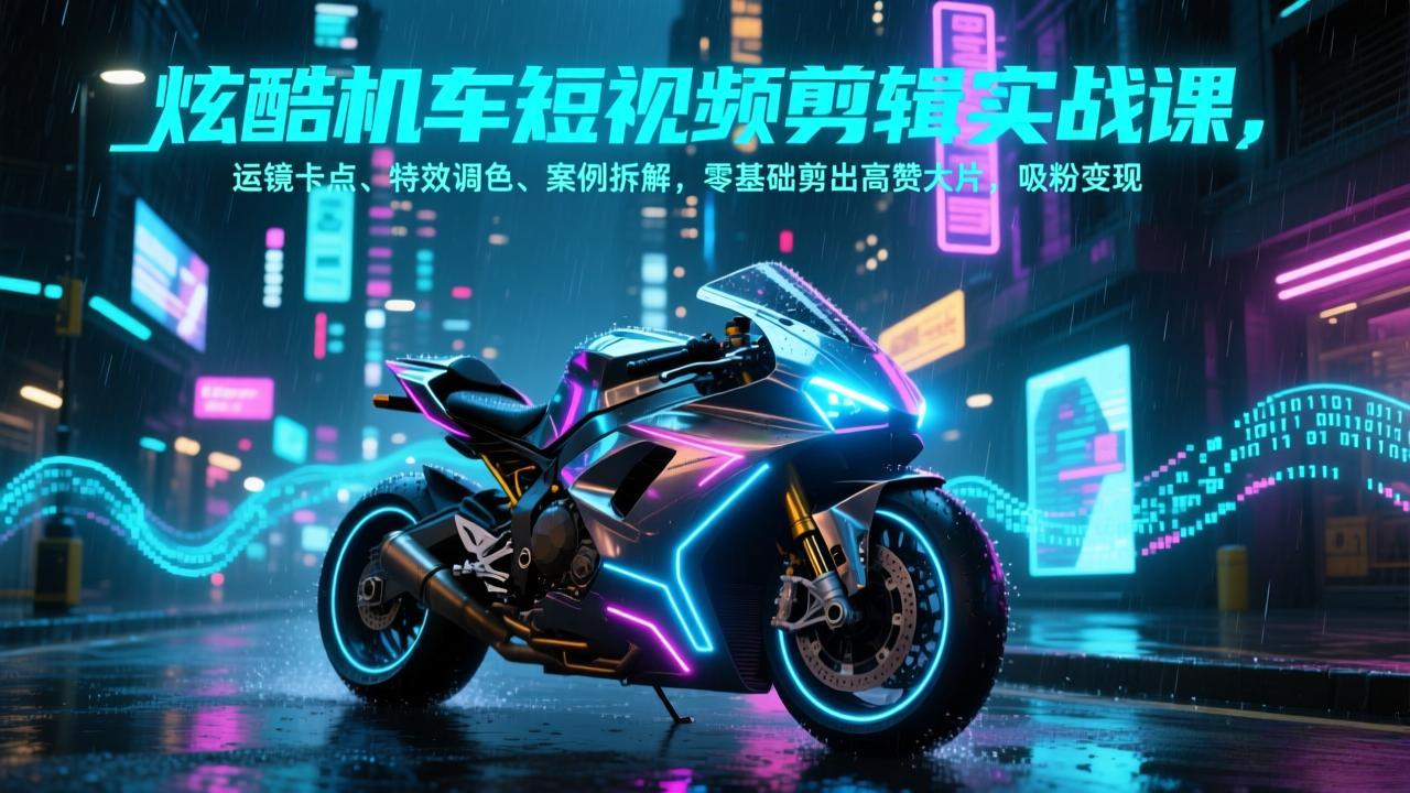 炫酷机车短视频剪辑实战课，运镜卡点、特效调色、案例拆解，零基础剪出高赞大片，吸粉变现-卿云社