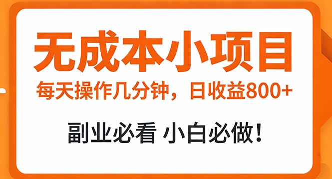 无成本小项目 每天操作几分钟，真实日收益800+ 副业必看 小白必做！-卿云社