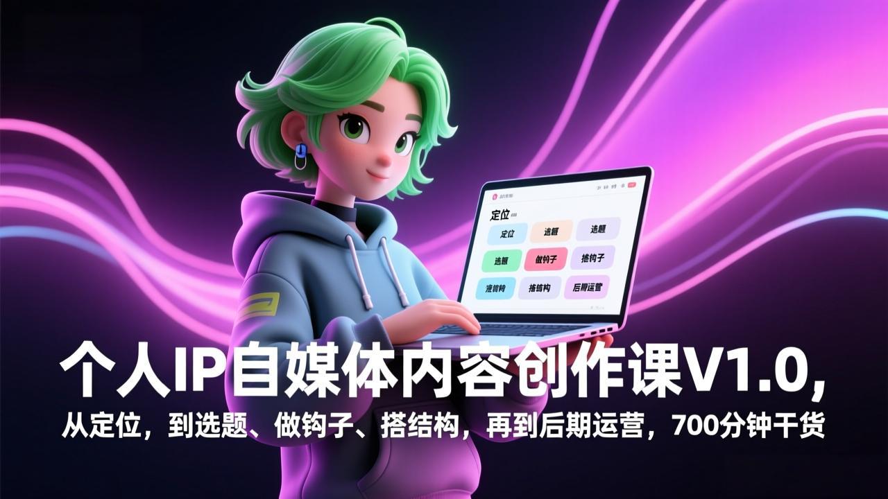 个人IP自媒体内容创作课V1.0，从定位，到选题、做钩子、搭结构，再到后期运营，700分钟干货-卿云社
