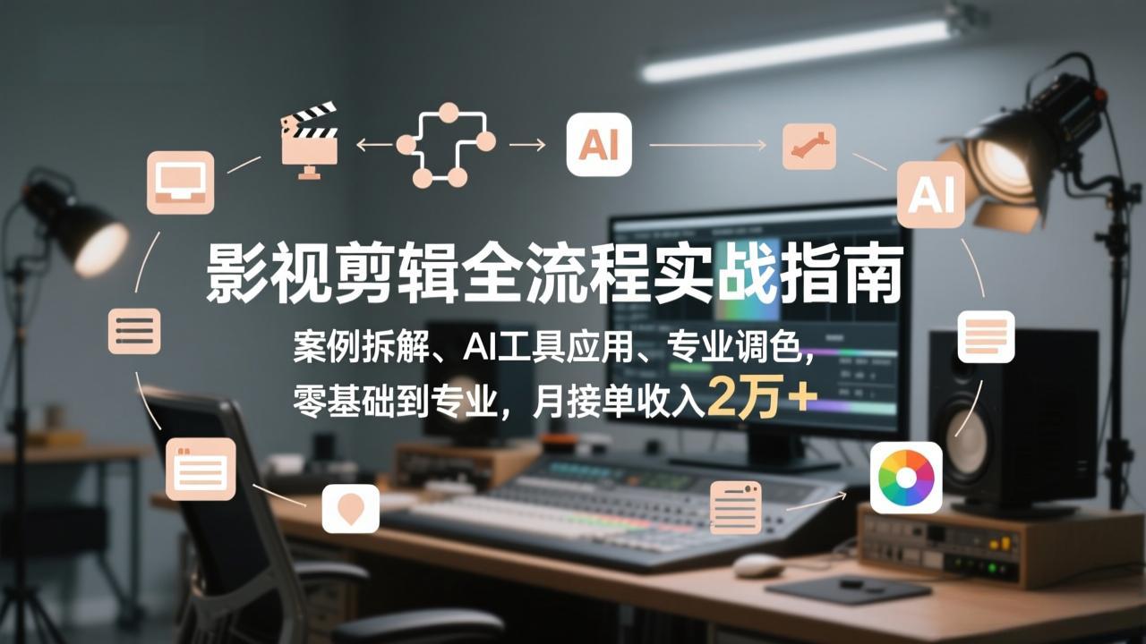 影视剪辑全流程实战指南，案例拆解、AI工具应用、专业调色，零基础到专业，月接单收入2万+-卿云社
