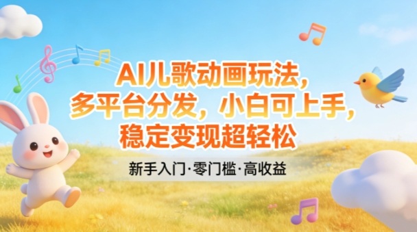 AI儿歌动画玩法，多平台分发，小白可上手，稳定变现超轻松-卿云社