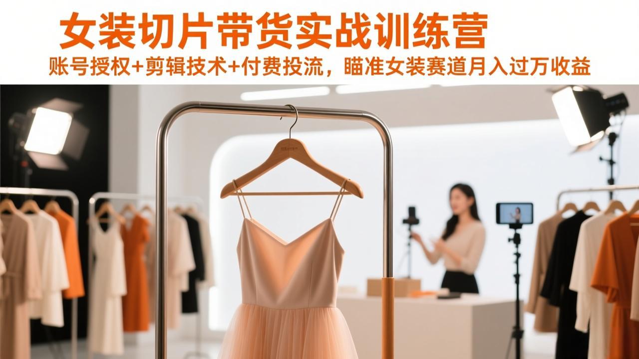 女装切片带货实战训练营，账号授权+剪辑技术+付费投流，瞄准女装赛道月入过万收益-卿云社