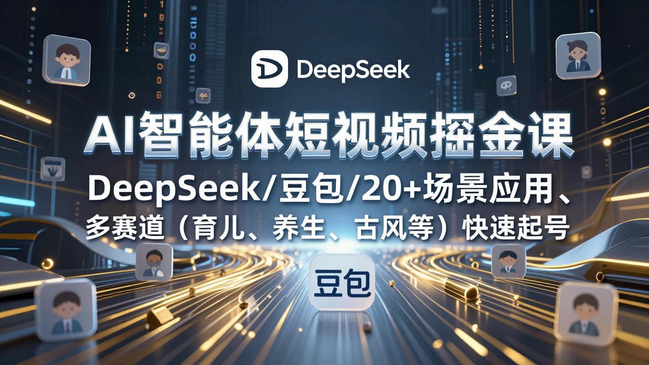 AI智能体短视频掘金课，DeepSeek/豆包/20+场景应用、多赛道(育儿、养生、古风等-卿云社