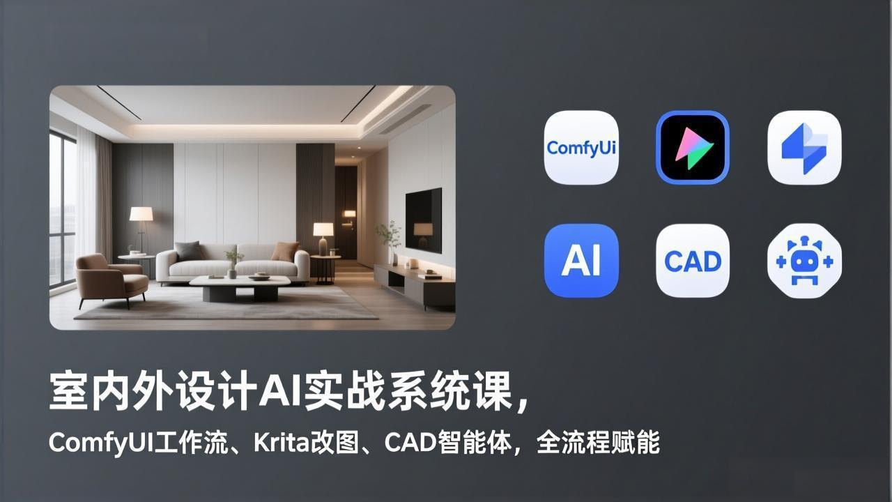 室内外设计AI实战系统课，ComfyUI工作流、Krita改图、CAD智能体，全流程赋能-卿云社