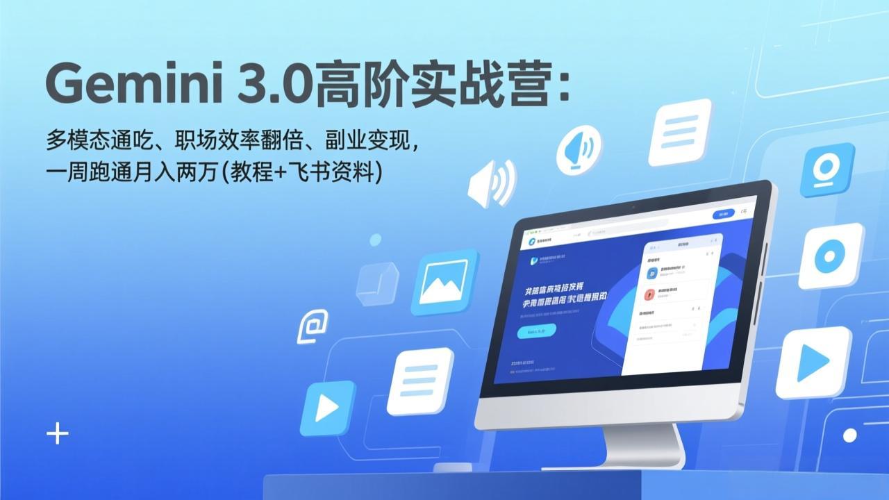 Gemini 3.0高阶实战营：多模态通吃、职场效率翻倍、副业变现，一周跑通月入两万(教程+飞书资料-卿云社